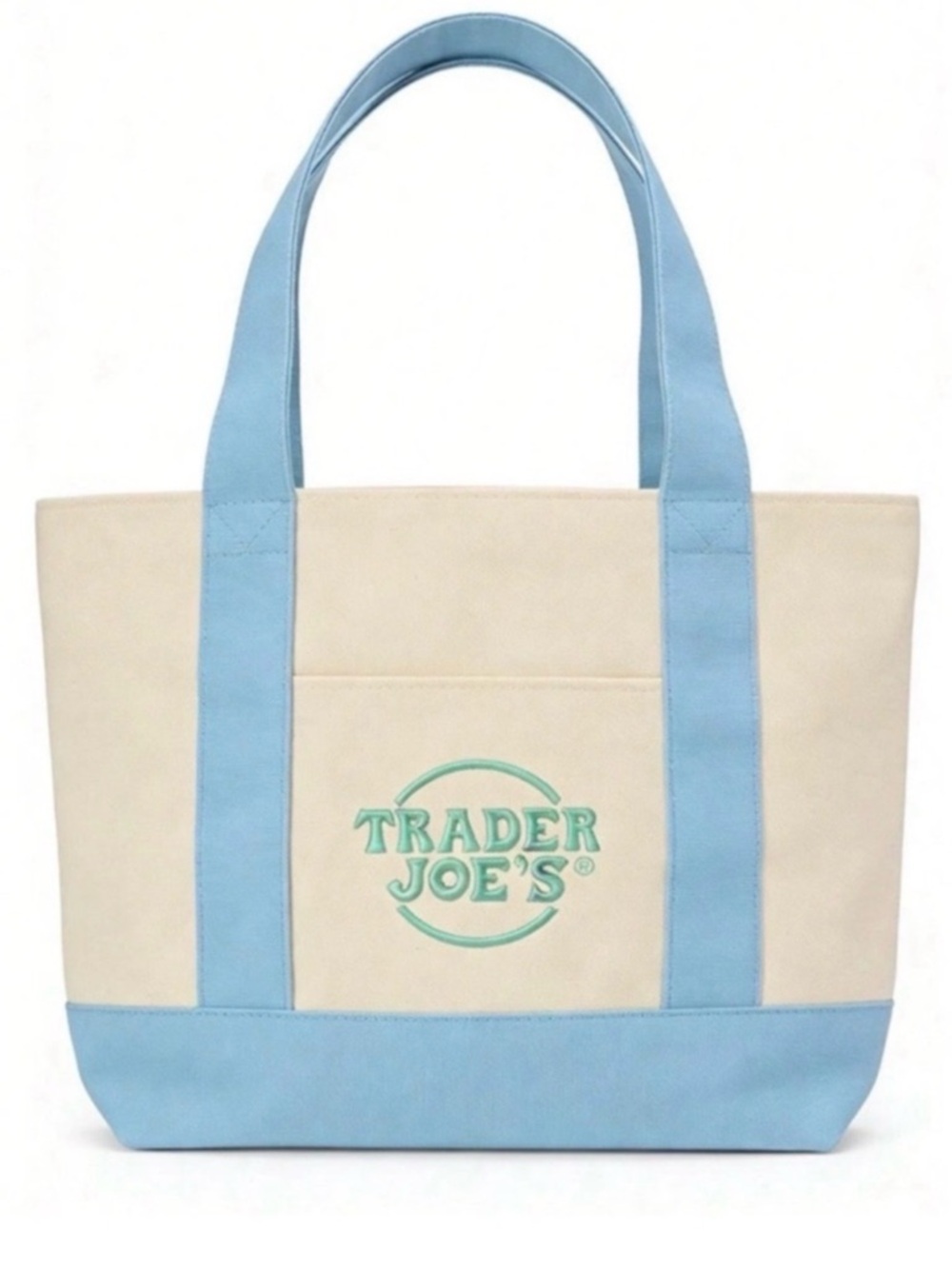 Trader Joe's Cream & Light Blue Canvas Mini Tote